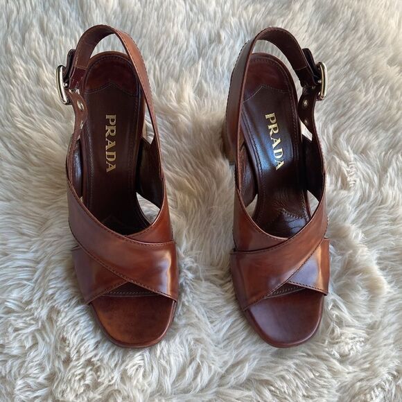 Prada Milano Brandy Leather Chunky High Heels - Picture 3 of 13